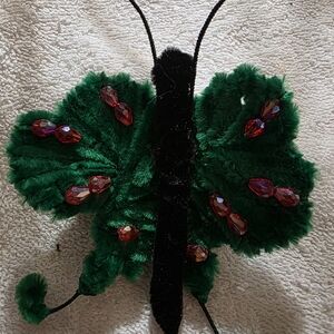 Green and Black Butterfly Decor With Red Tear Drop beads